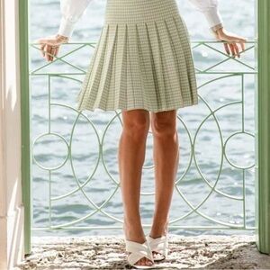 Azeela Paris Houndstooth Knit Pleated Midi Skirt in Mint Check - Women's Skirt